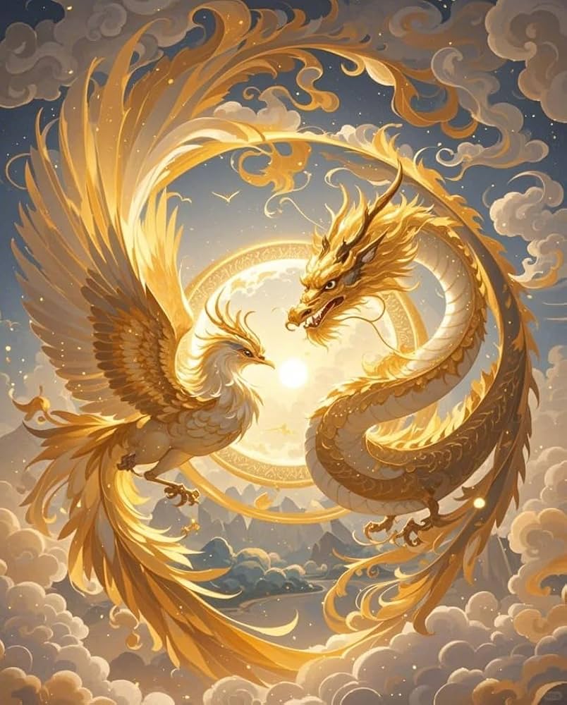 Amazon | NAHUIHIGOOD クロスステッチ縁起の良い龍と鳳凰 11Ct40X50Cm