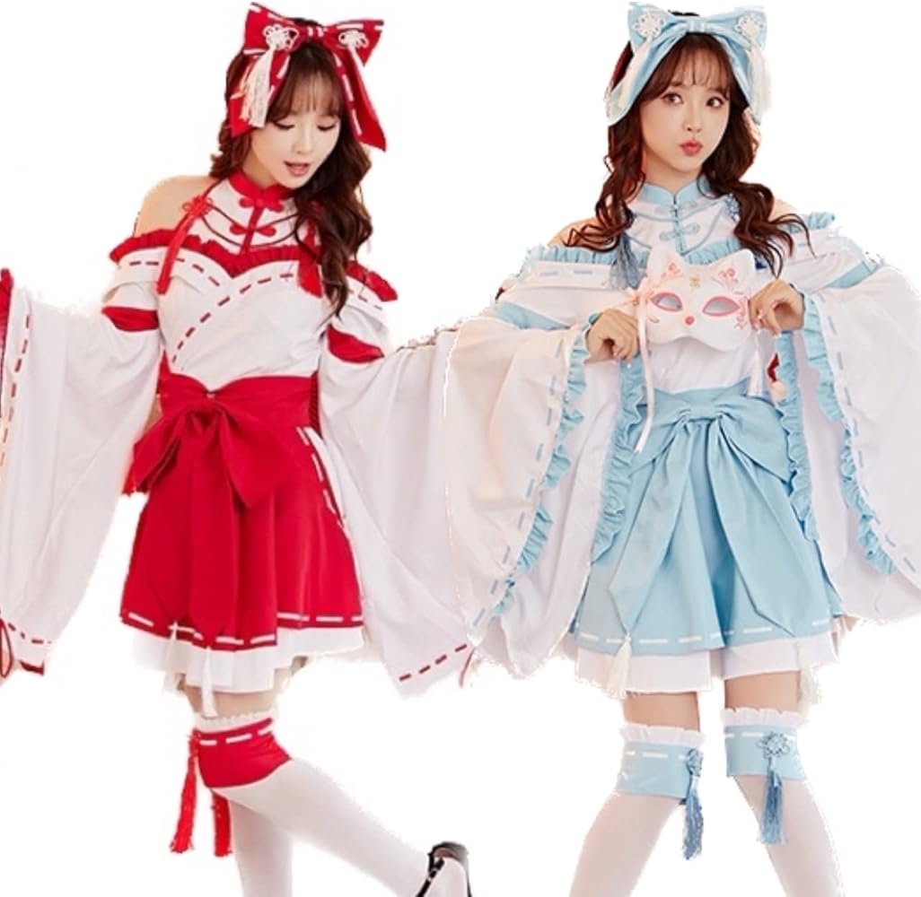 Amazon.co.jp: [Malymoon] 巫女 巫女さん 和装 和服 着物 水色 赤