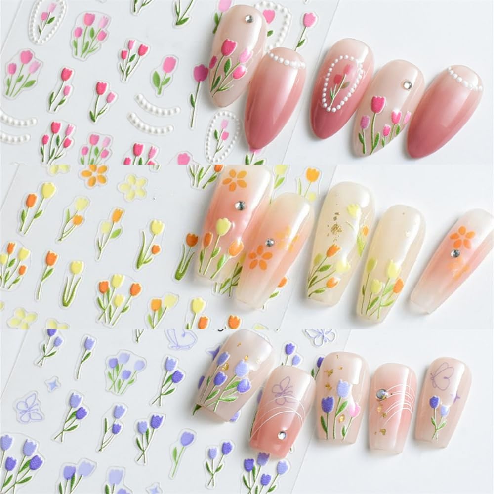 Amazon.co.jp: ネイルシール 花 チューリップ ネイルステッカー 6枚 3d