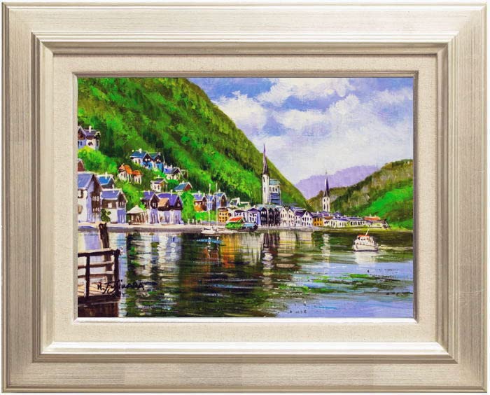 Amazon.co.jp: 藤原英信『ハルシュタット湖』油絵・油彩画 F4(4号