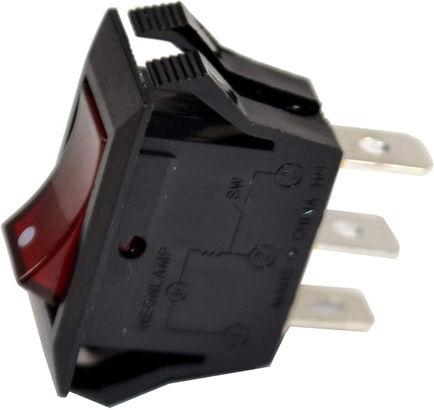 HQRP Red Lighted Rocker Switch ON OFF 3 Prong 15A 125V, Neon Lamp