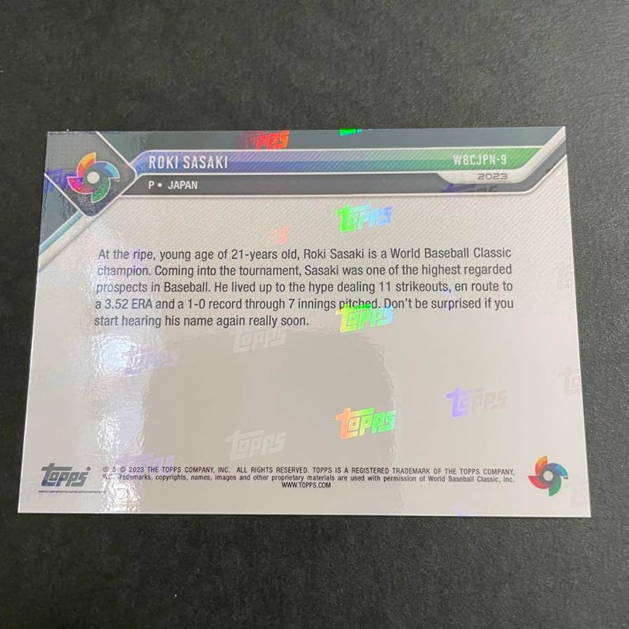 Amazon.co.jp: 2023 Topps Now WBC 佐々木朗希 優勝 限定品 カード