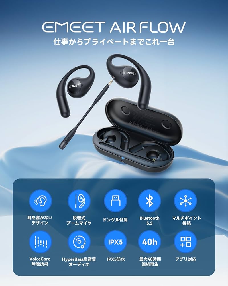 Amazon.co.jp: EMEET AirFlow オープンイヤーワイヤレスイヤホン 2024