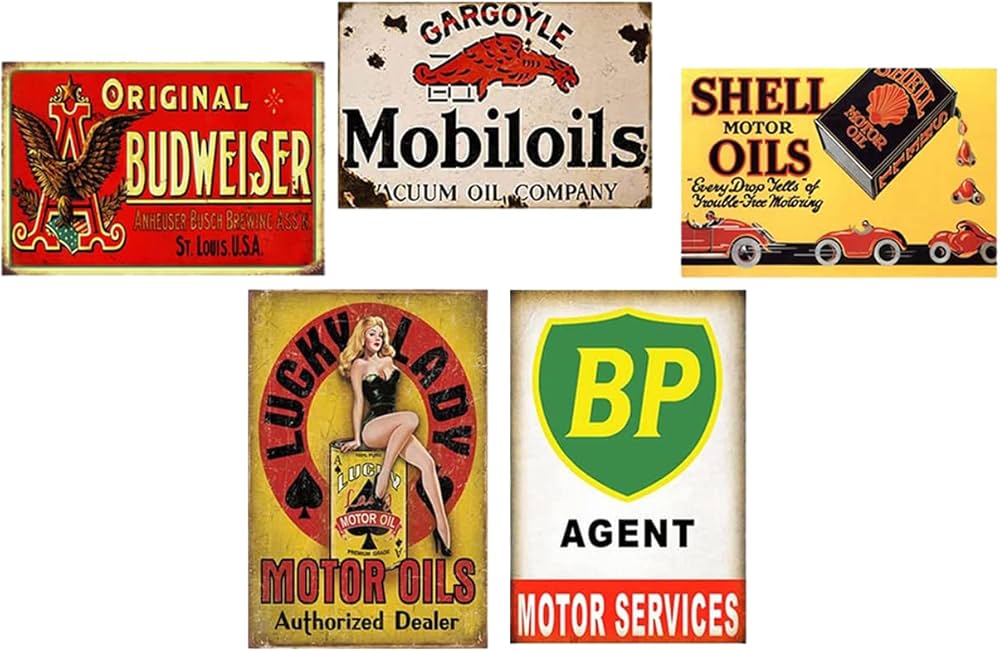 Amazon | ブリキ 看板 レトロ 看板 アメリカン 雑貨 5枚セット 壁飾り