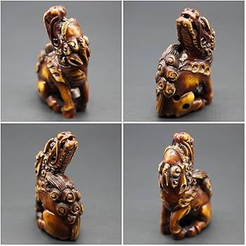 Amazon.co.jp: 獅子根付広之作腰提印籠彫刻時代物提げ物置物在銘古い古