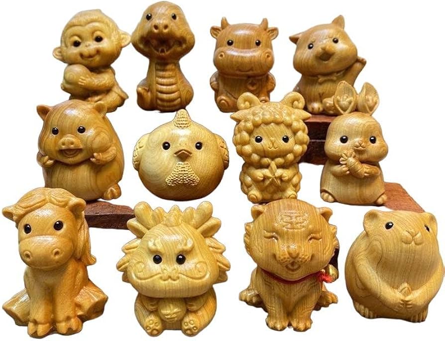 Amazon | 十二支木彫り1点 12点セット 干支 置物 置き物 コンパクト