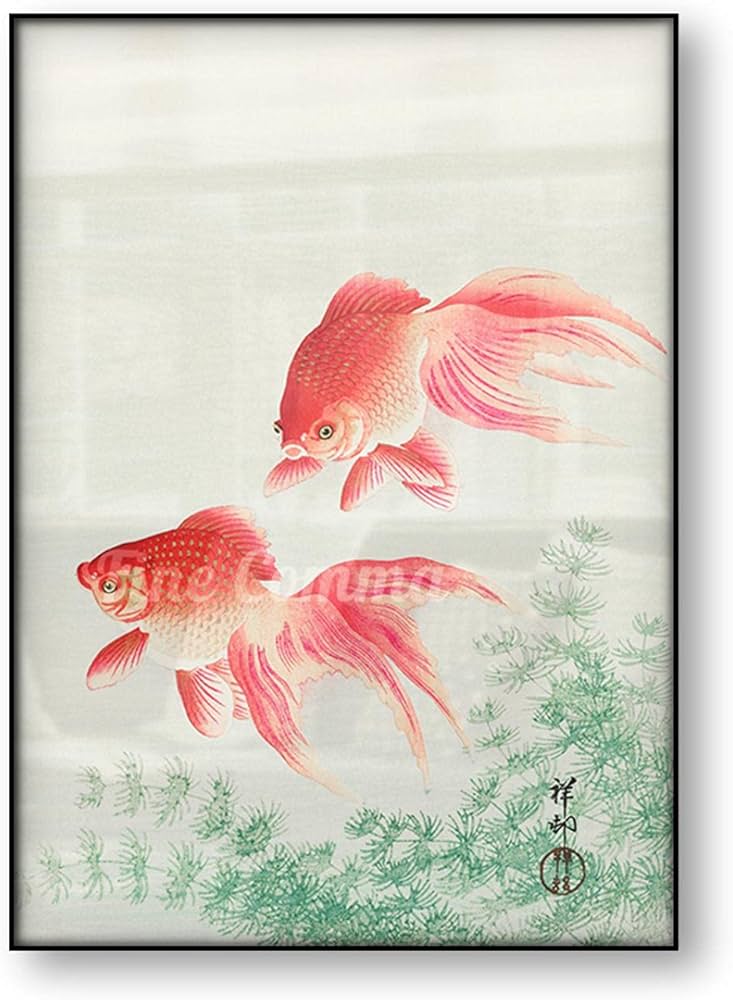 Amazon.co.jp: 2つのベール金魚日本美術ヴィンテージポスターアジアの