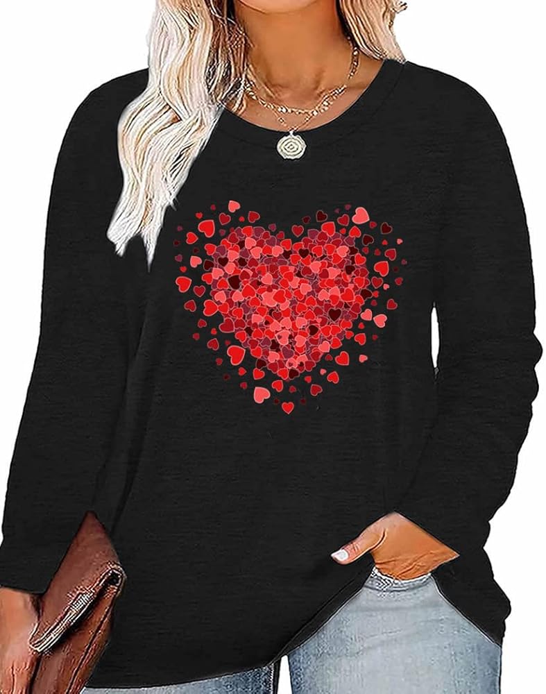 GeLivable Plus Size Love Heart Graphic Shirt Blouse Tees Women