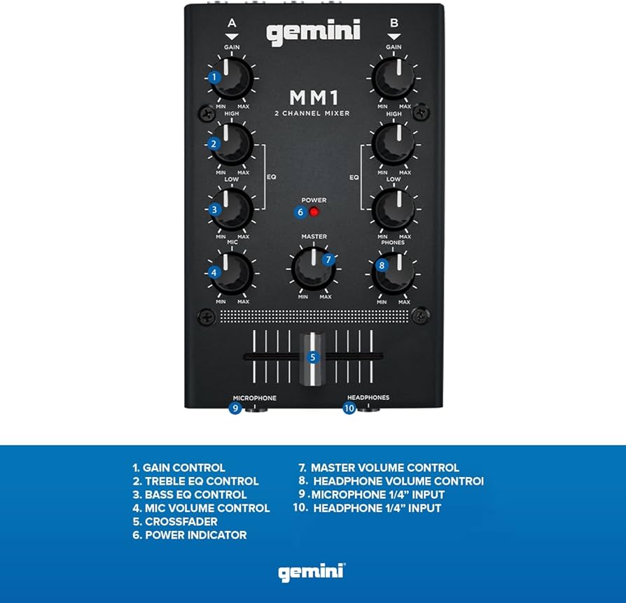 Amazon | GEMINI DJ ミキサー ポータブル 2ch ステレオミキサー MM1