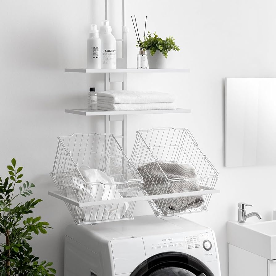 Amazon｜エア・リゾーム ランドリーラック 洗濯機ラック 突っ張り カゴ