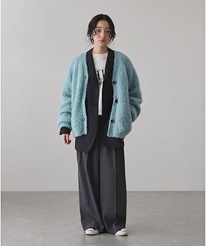 Amazon | [アダムエロペ] モヘヤウールニットカーディガンブルゾン