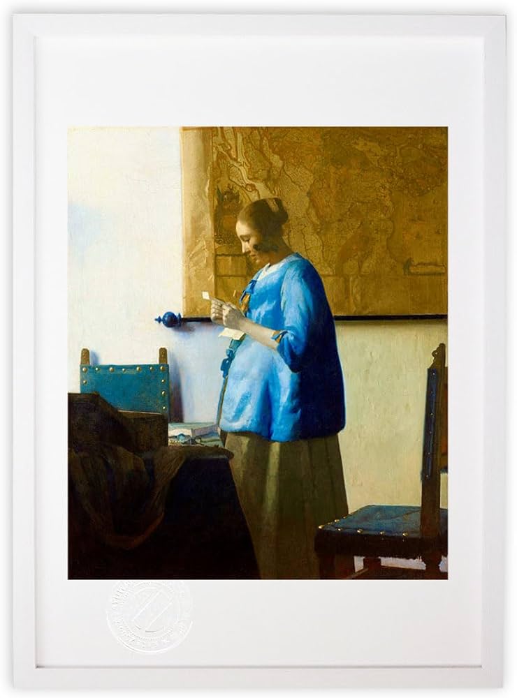 Amazon.co.jp: 版画 絵画 名画 手紙を読む青衣の女(1663頃) ヨハネス