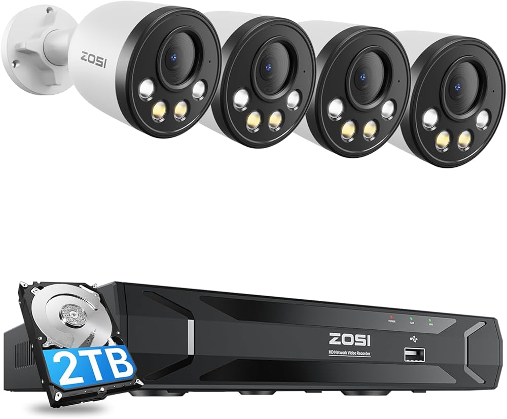 Amazon.co.jp: ZOSI poe防犯カメラ4台セット 屋外 400万画素 500万画素