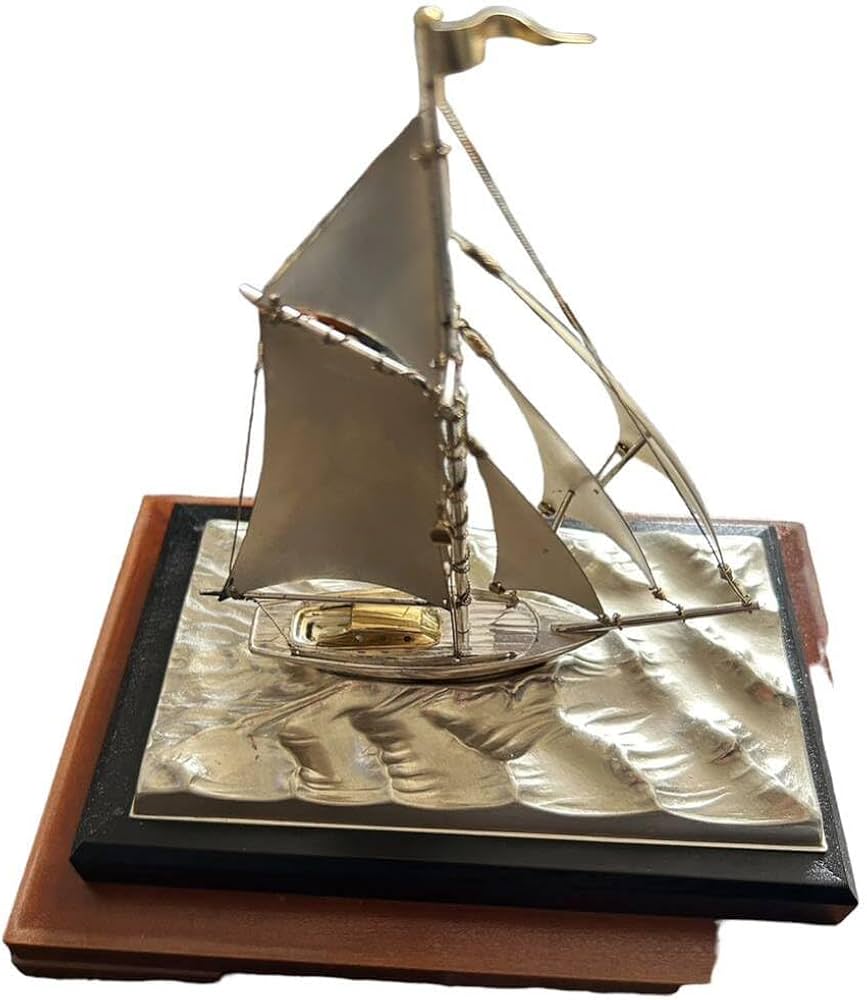 銀メッキ ヨット模型 小型帆船模型 シルバーゴールド装飾 7号 銀メッキ