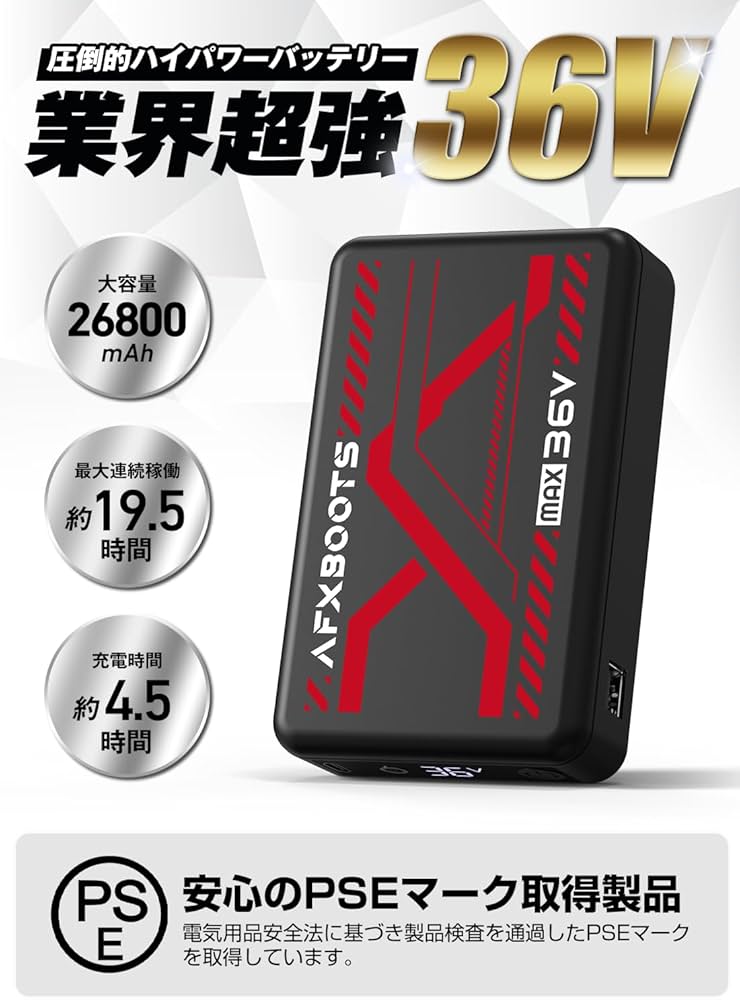 Amazon | LABEWVI バッテリー 36V超高出力 26800mAh 5段階風量調節