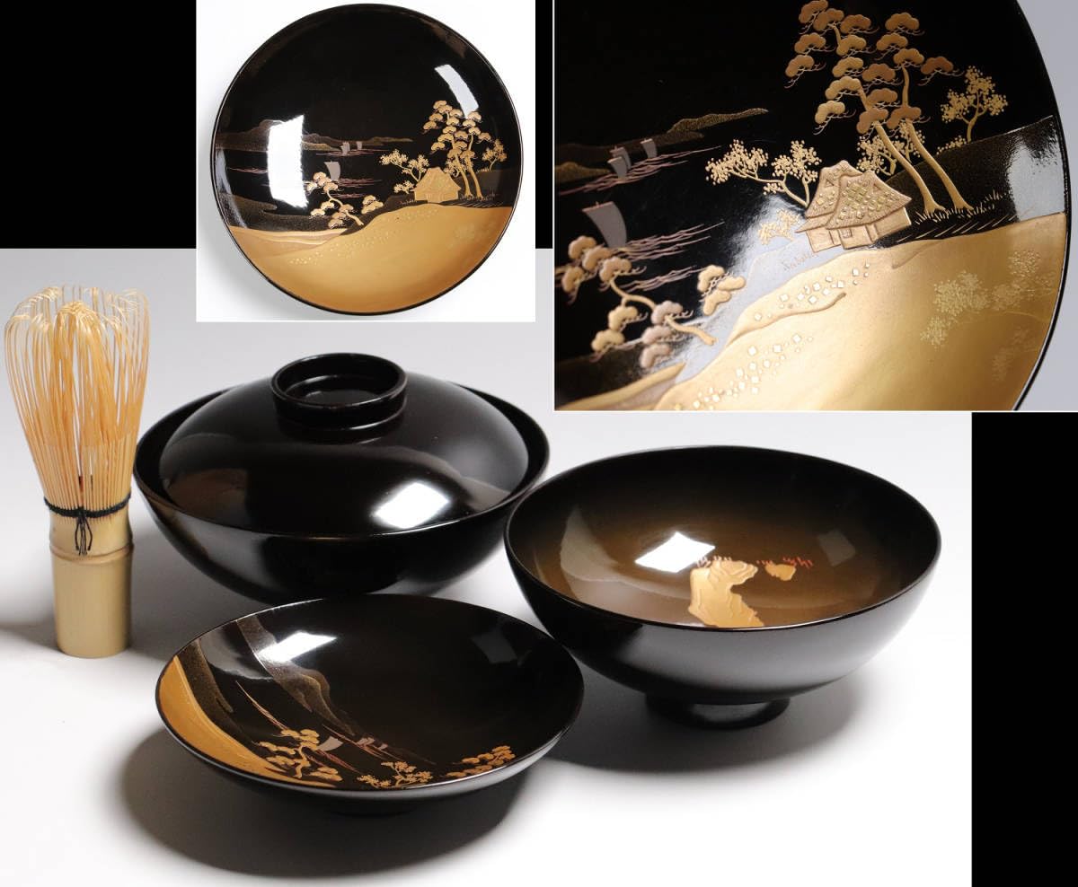 時代 極上 輪島塗 沈金蒔絵 煮椀 吸物椀 五客 木製 おすすめ品 漆器