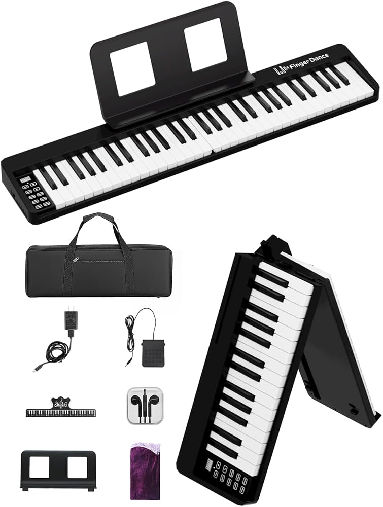 Amazon | 電子ピアノ 61鍵盤 折り畳み 初心者 練習用 軽量 手持ち