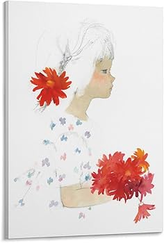 Amazon.co.jp: いわさきちひろ 水彩画 花を持った少女 ポスター
