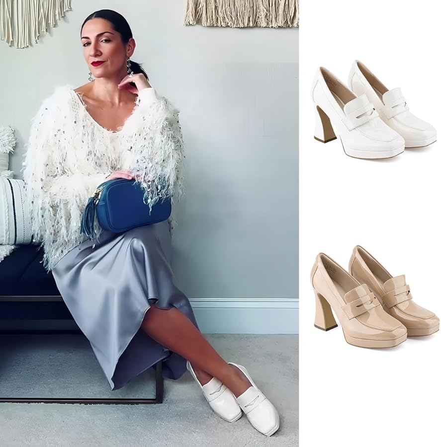 Amazon.com | JENN ARDOR Women's Platform Loafer Heels Square