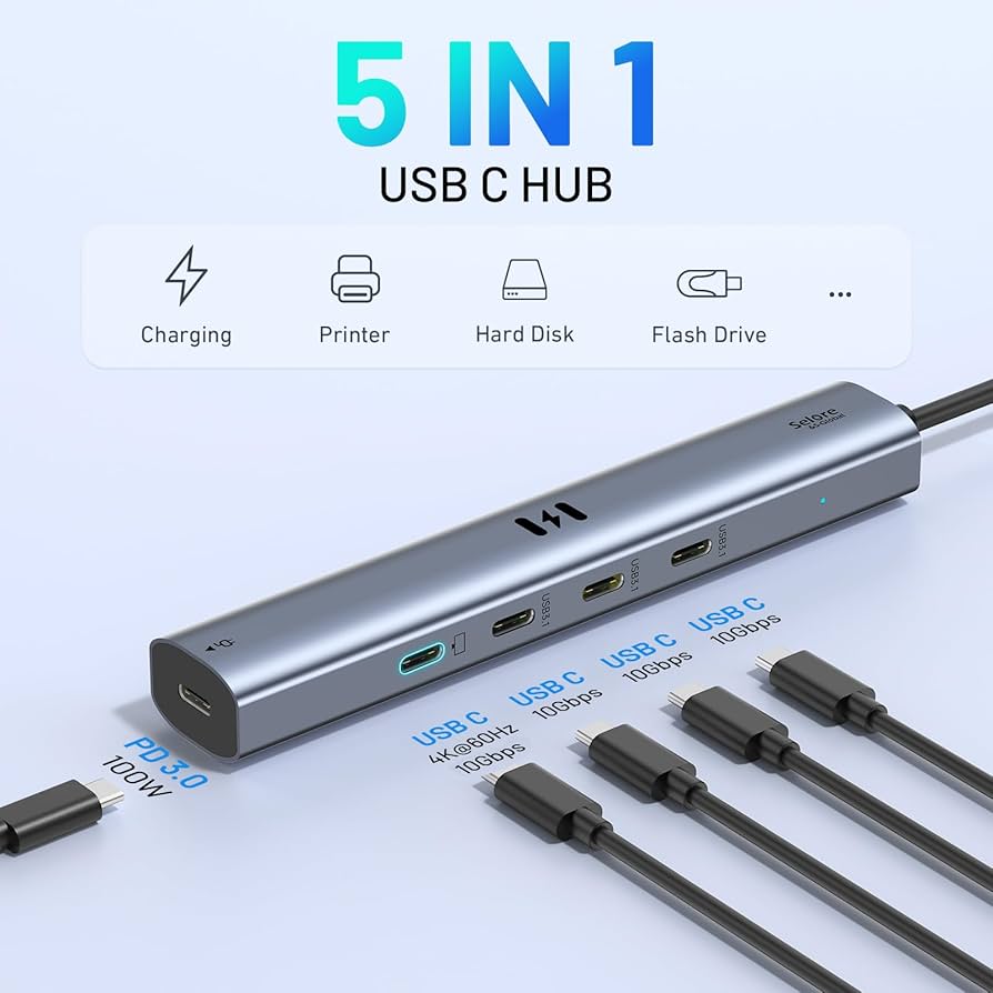 Amazon.com: 10Gbps USB C Hub with 4K@60Hz Video Display, Selore 5