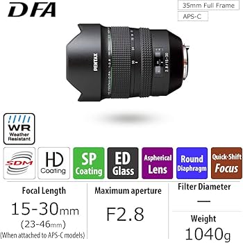 Amazon.com : Pentax D FA F2.8ED SDM WR 15-30mm f/2.8 Ultra-Wide