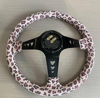 国内発送】レザーステアリングホイール,ヒョウ柄 JDMハート型,15インチ