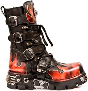 Amazon.com | New Rock 591-S1 Red Flame Metal Black Leather Heavy