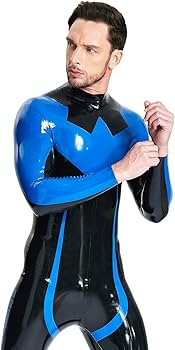 Amazon.co.jp: 男性の黒と青のダブルカラーマッチングキャットスーツと