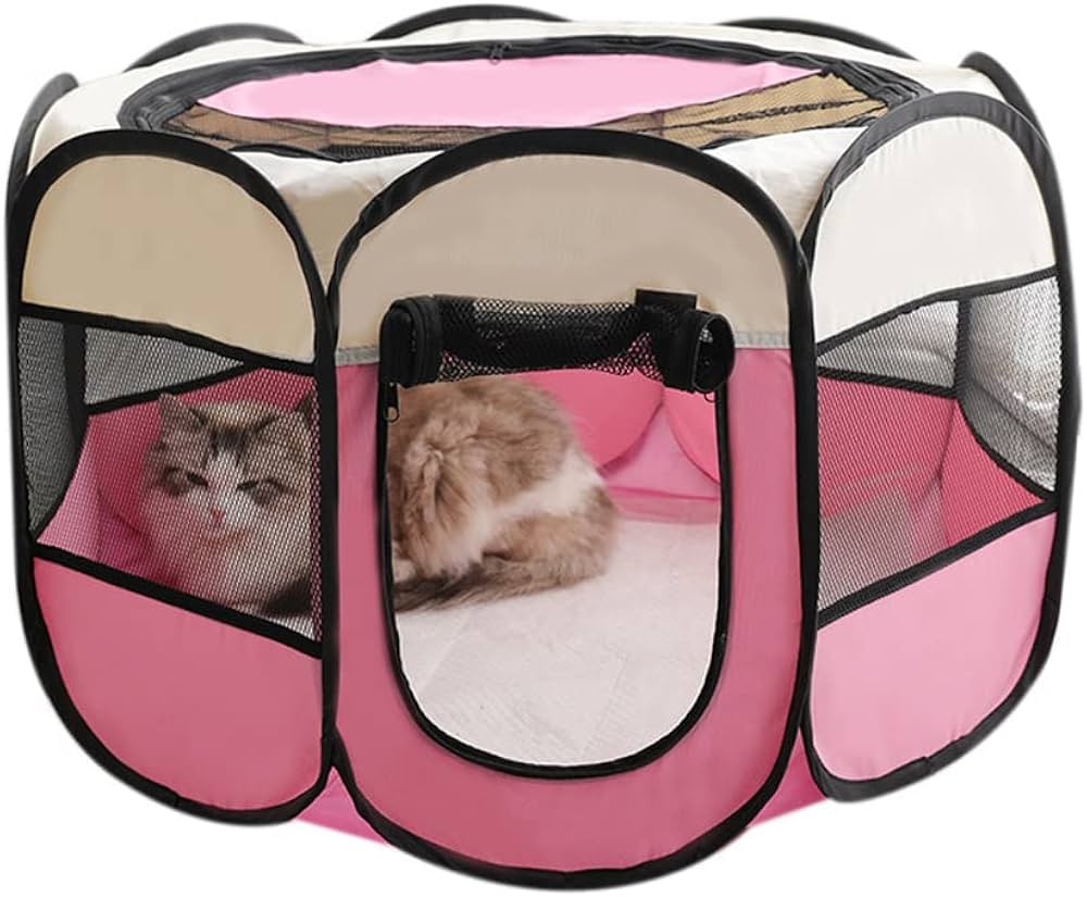 Pet Octagonal Cage, Outdoor Portable Foldable Puppy Kitten Playpen