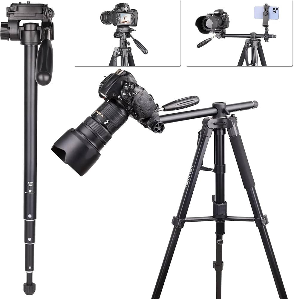 Amazon | VIELKNOV カメラ三脚 中心軸横断 一脚可変 俯瞰撮影三脚 軽量