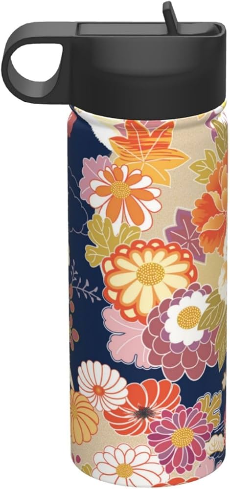Amazon｜和柄 花 和風 水筒 スポーツボトル 魔法瓶 ステンレス 断熱