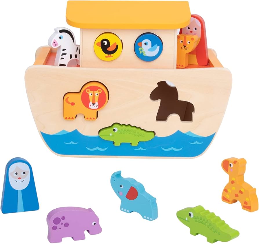 Amazon | TOOKYLAND 木製ノアの箱舟おもちゃ 子供用 動物の形の分類