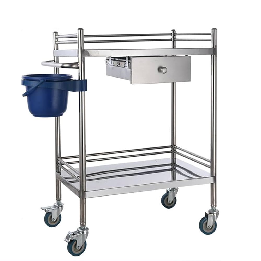 ヒラタニ 回診車 ステンレスワゴン 2段 両開引出し2杯 自在キャスター