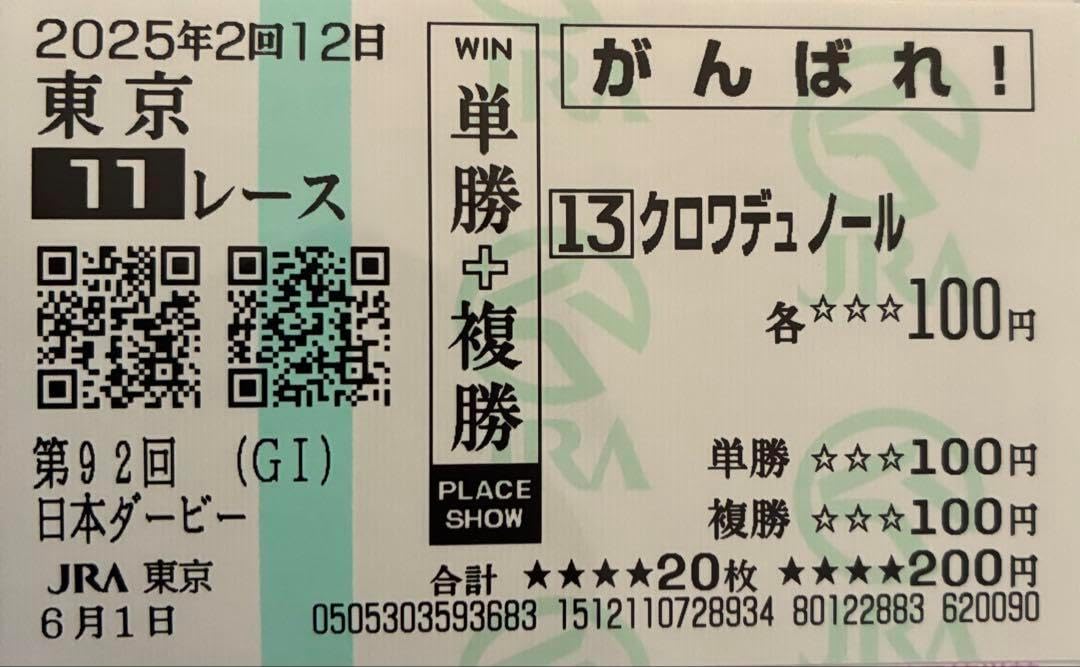 クロワデュノール 新馬戦から日本ダービーまでの現地応援馬券 2025年