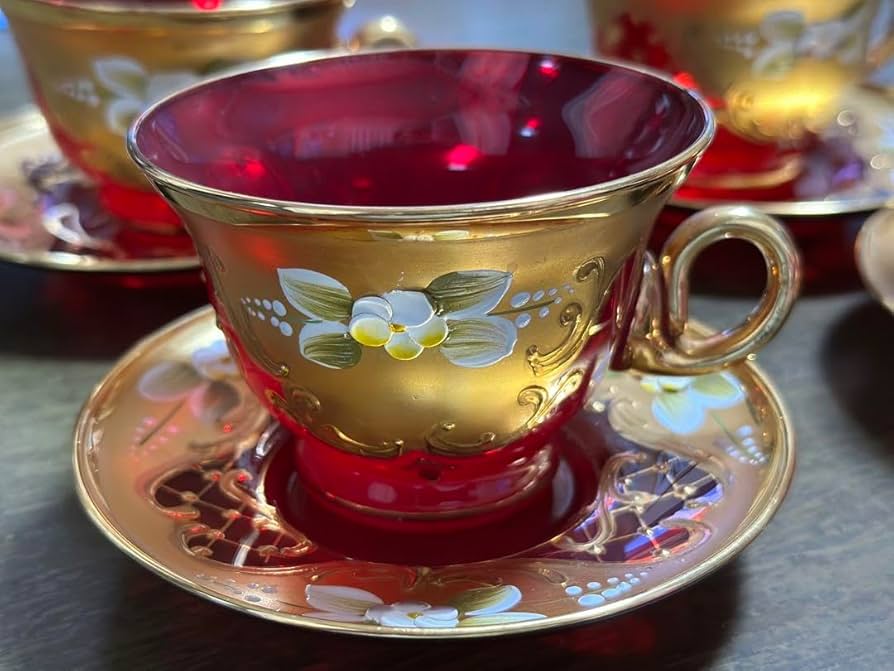 Amazon.co.jp: ベネチアングラス ティーカップ セット 赤 カップ