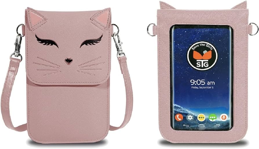 Save the Girls Cell Phone Purse Charming Cat Design (Pink) - Touch