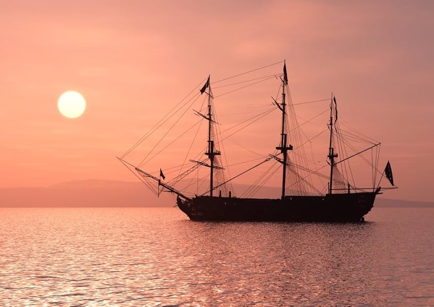 絵画帆船海夕陽