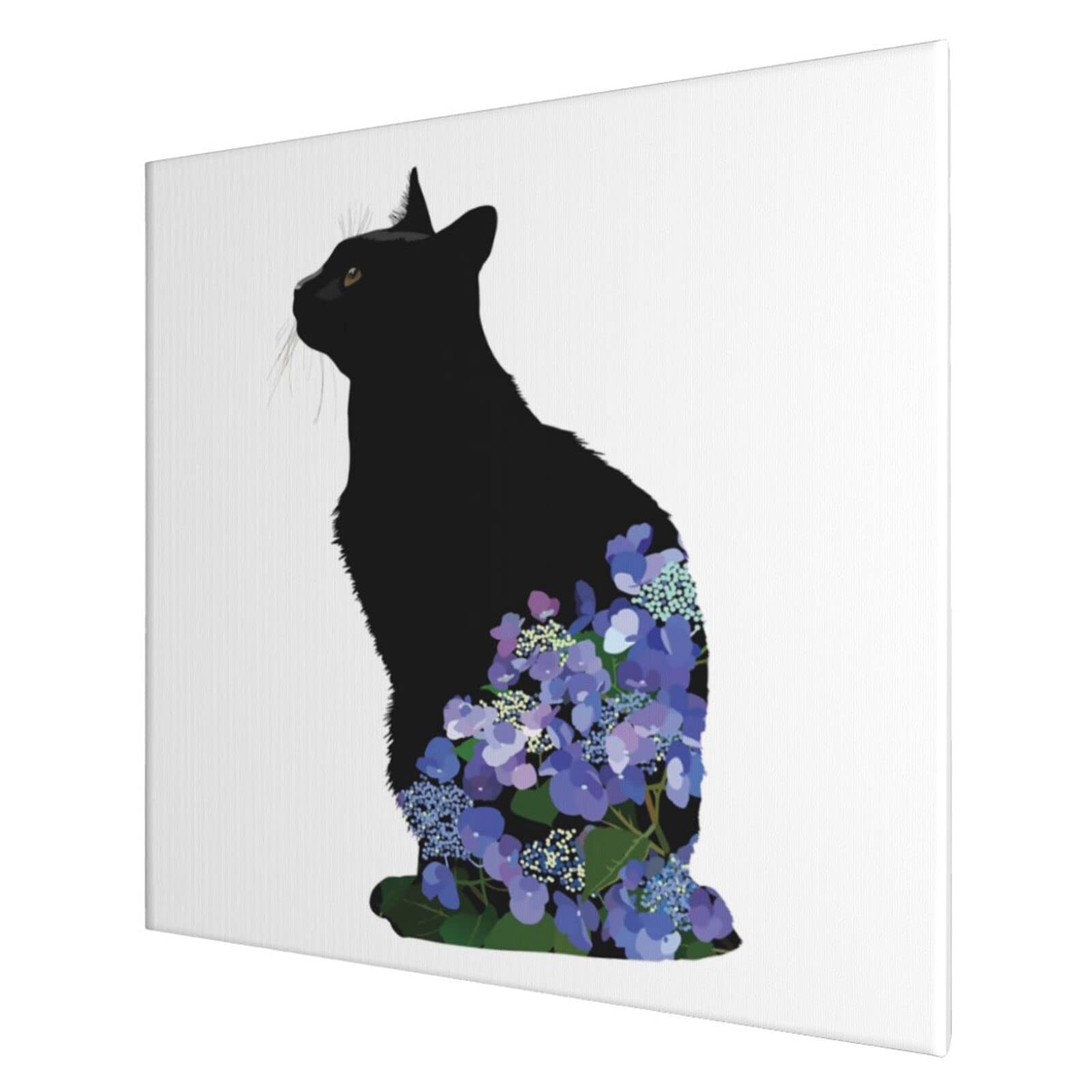 原画#3097黒猫猫薔薇花水彩画ドローイングインテリアアート絵
