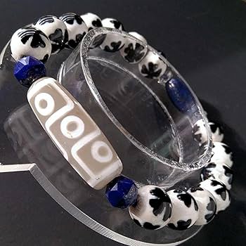 Amazon.co.jp: 九眼天珠×四葉天珠(クローバー天珠)×ラピスラズリ