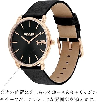 Amazon.co.jp: [コーチ]レディース 腕時計 ELLIOT 黒文字盤 黒革ベルト