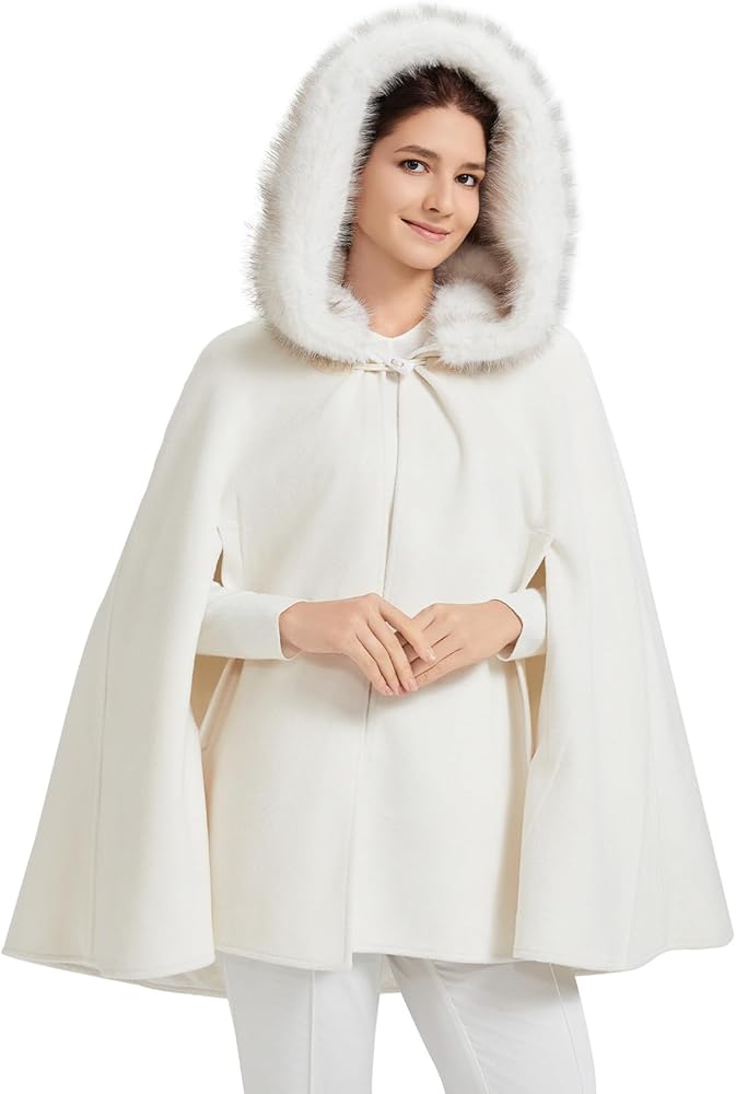 BEAUTELICATE Women Wedding Cape Winter Wool Cape Hooded Cloak for