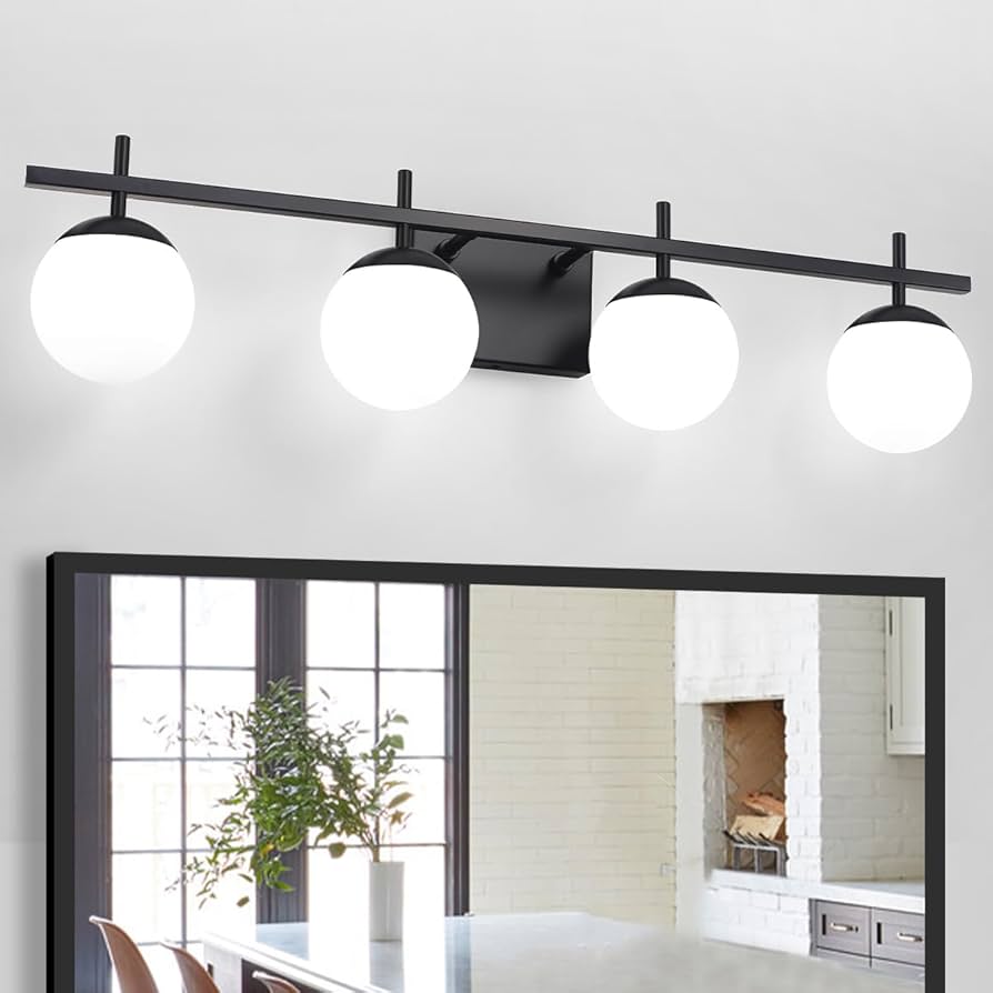 ZSMIHDOH 4-Light Modern Black Vanity Light for Bathroom, White