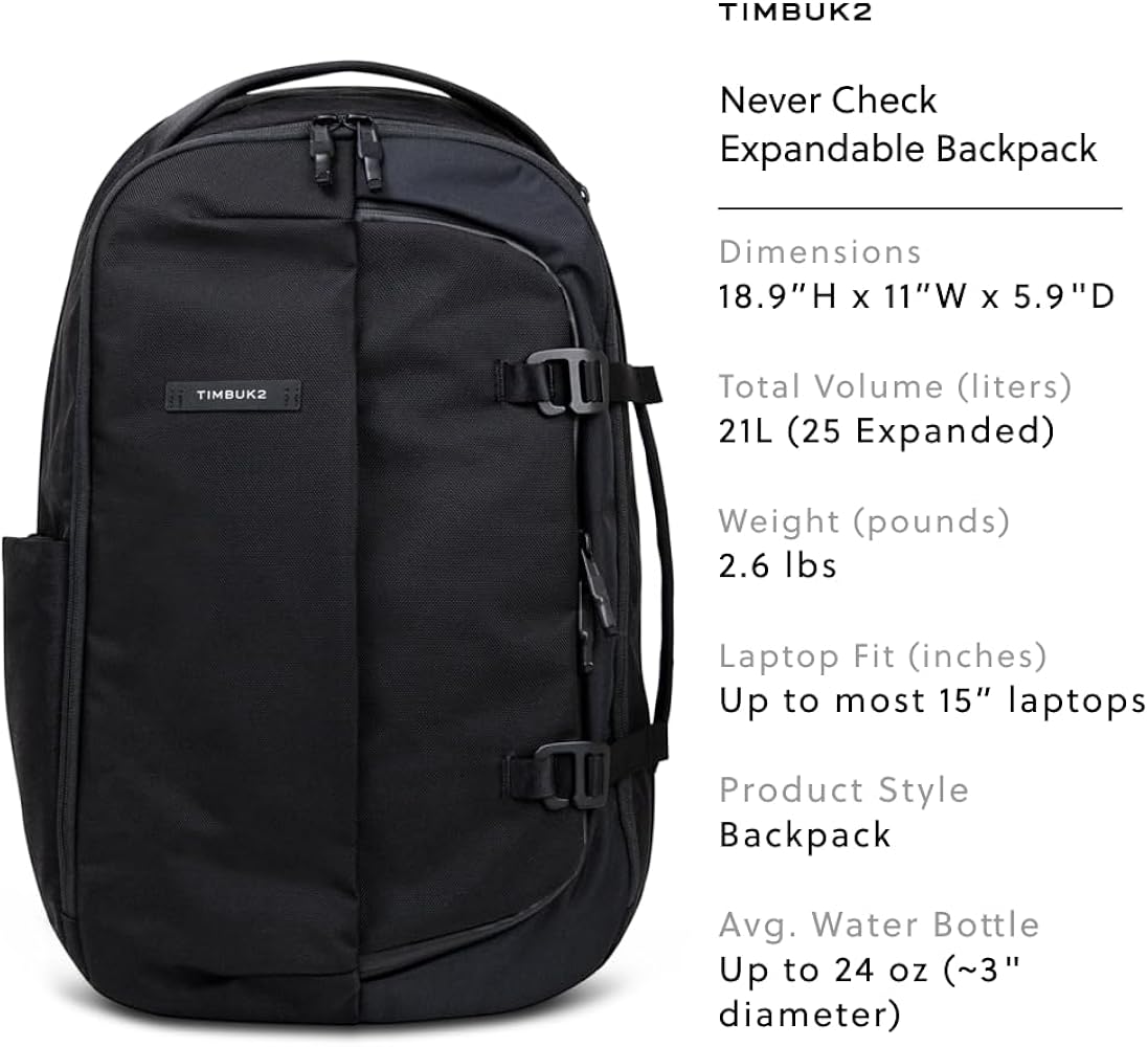 Amazon.com: Timbuk2 Never Check Expandable Backpack, Jet Black