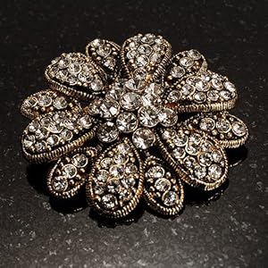 Amazon | ヴィンテージスワロフスキークリスタル花柄ブローチ