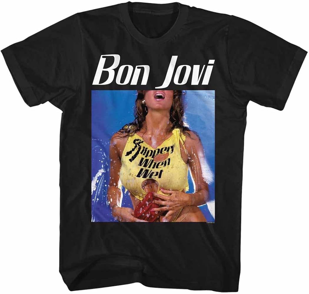 Amazon.com: Bon Jovi Tall T-Shirt Slippery When Wet Album Black
