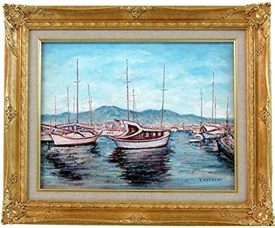 Amazon.co.jp: 林与三郎『アテネの港(F6)』油彩画 風景画 船 帆船