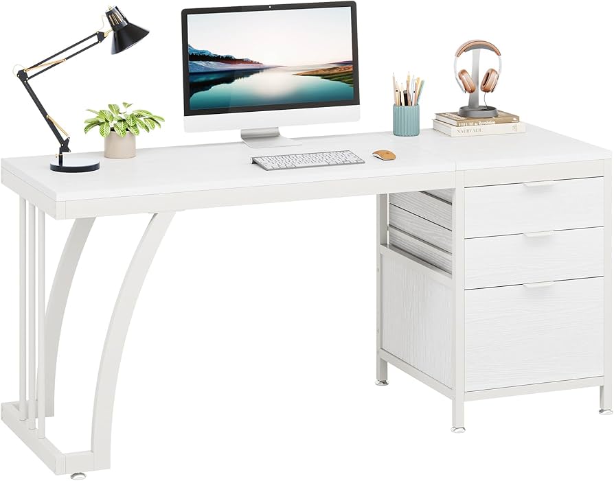 Amazon | Tribesigns 机 デスク 白 幅150cm 収納付き 勉強机 学習机