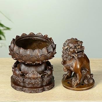 Amazon｜仏具 香炉 机上香炉 風水開運置物 狛犬（獅子狛犬）古美色 胴