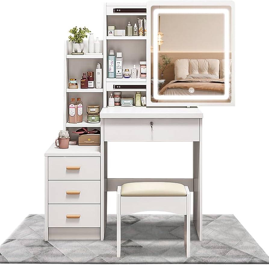 Amazon｜EJ ドレッサー コンパクト 白 3色 LEDライト スライドミラー