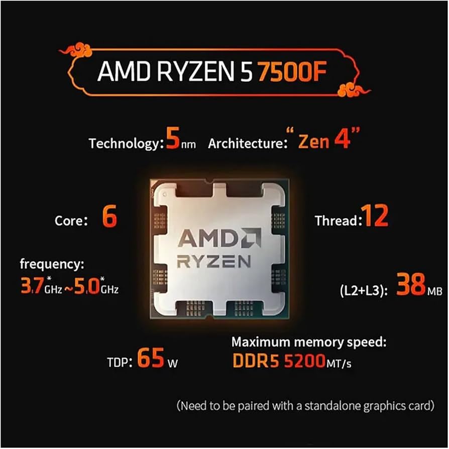 Processador AMD Ryzen 5 7500F R5 7500F 3.7GHz 6-Core 12-Thread CPU